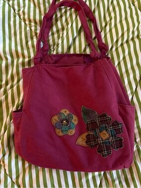 Claire's Plum Appliqué Floral Shoulder Tote